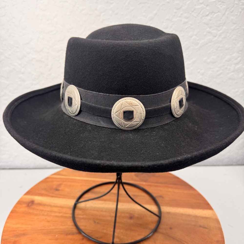 Toucan New York Los Angeles Wool Felt Fedora Hat Black Concho Band USA Western